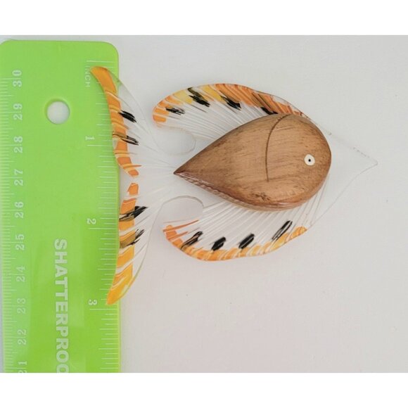 Clear Lucite, Carved Wood Fish Brooch, M149 - Picture 8 of 12